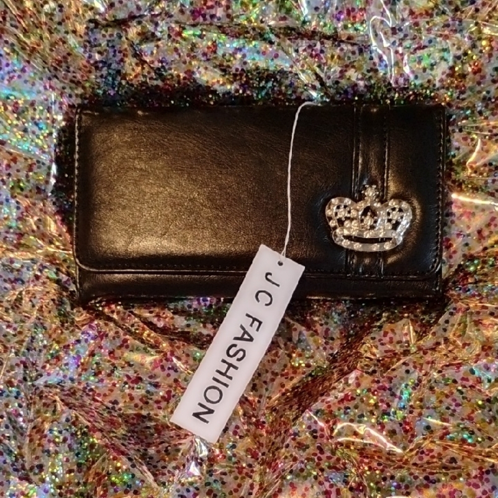 Black Wallet with Crown Accent